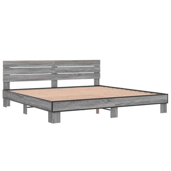 vidaXL Bettgestell Grau Sonoma 200x200 cm Holzwerkstoff und Metall