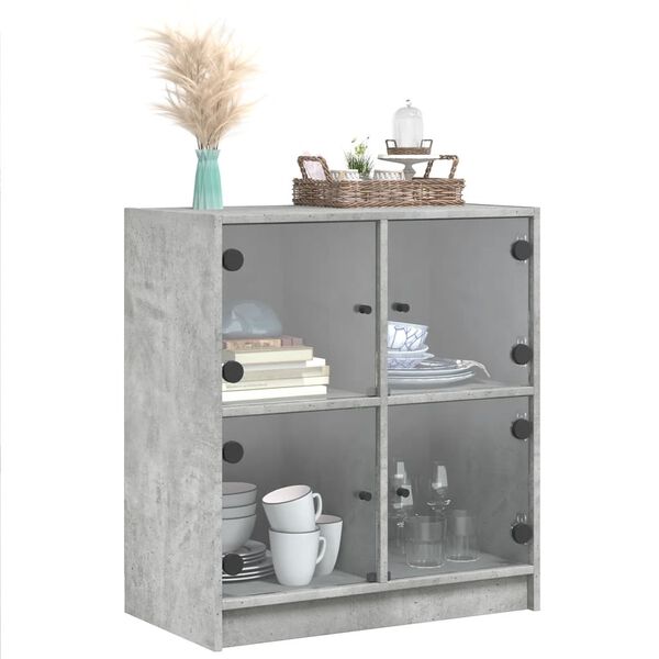 vidaXL Beistellschrank mit Glast&uuml;ren Betongrau 68x37x75,5 cm