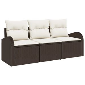 vidaXL Garten-Sofa-Set mit Kissen 3 pcs Braun und Wei&szlig; Poly Rattan
