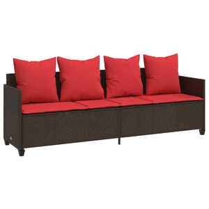 vidaXL Sonnenliege mit Kissen Braun Poly Rattan