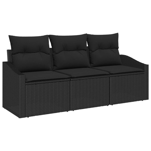 vidaXL Gartensofa-set mit Kissen 3 pcs Schwarz Poly-Rattan