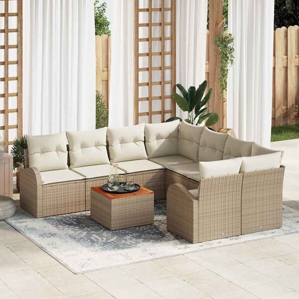vidaXL Garten-Sofa-Set 9 pcs Beige Poly Rattan