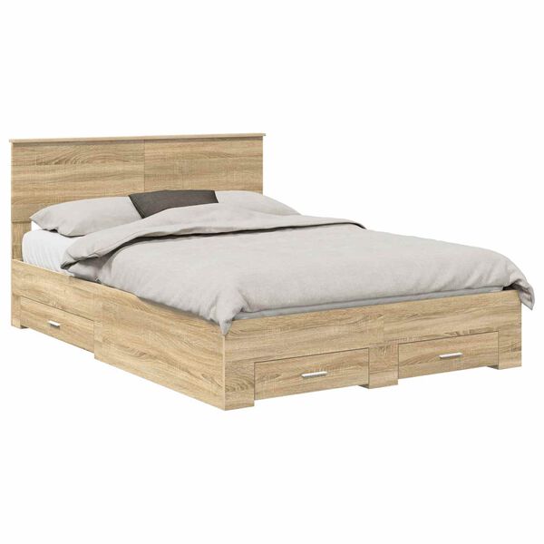 vidaXL Bettrahmen mit Kopfteil Sonoma-Eiche 135 x 190 cm Holzwerkstoff