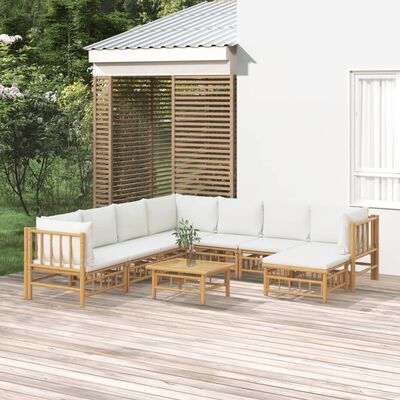 vidaXL 9-tlg. Garten-Lounge-Set mit Cremeweißen Kissen Bambus