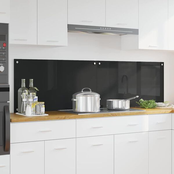 vidaXL K&uuml;chenr&uuml;ckwand 2 pcs Schwarz 90 x 50 cm Geh&auml;rtetes Glas