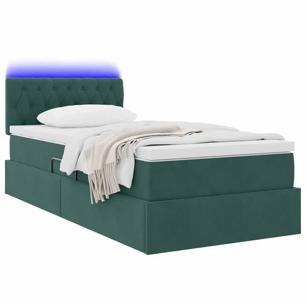 vidaXL Bett mit Stauraum und LED mit LED Dunkelgr&uuml;n 90 x 200 cm Samt