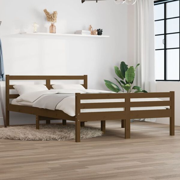 vidaXL Massivholzbett Honigbraun 135x190 cm