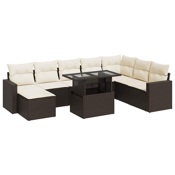 vidaXL 9-tlg. Garten-Sofagarnitur mit Kissen Braun Poly Rattan