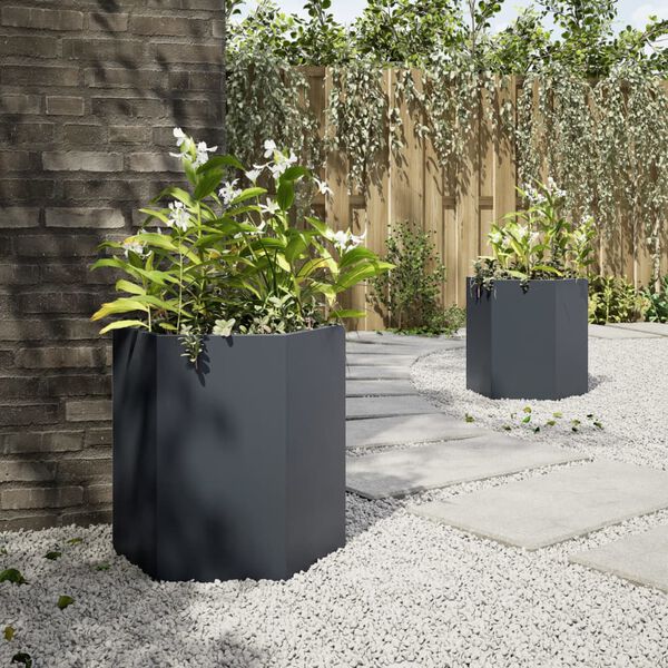 vidaXL Garten-Pflanzgef&auml;&szlig;e 2 St&uuml;ck Anthrazit Sechseckig 46x40x45 Stahl