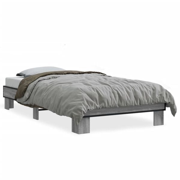 vidaXL Bettgestell Grau Sonoma 100x200 cm Holzwerkstoff und Metall