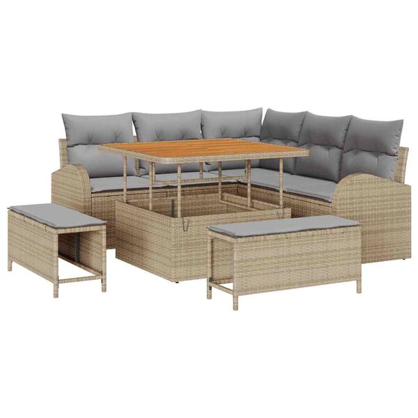 vidaXL Garten-Sofa-Set mit Kissen 8 pcs Beige Poly Rattan
