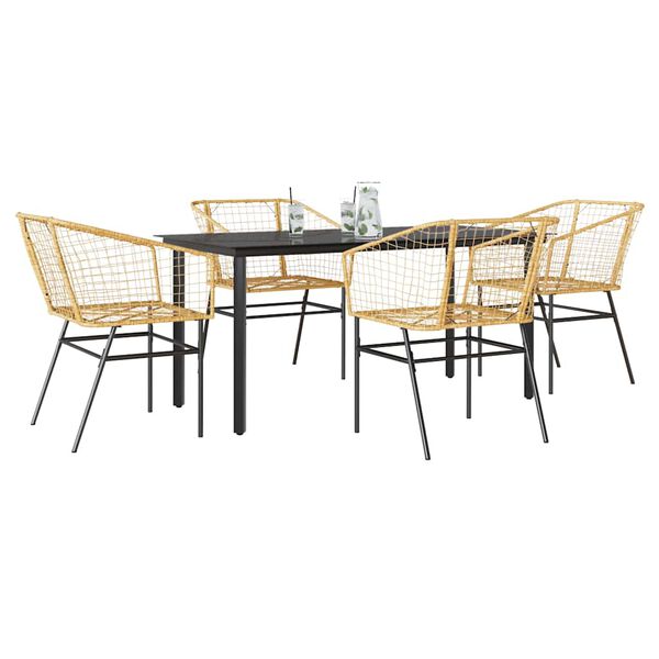 vidaXL 5-teiliges Garten-Esszimmerset Braunes Polyrattanglas
