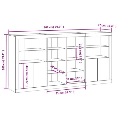 vidaXL Sideboard mit LED-Leuchten Weiß 202x37x100 cm