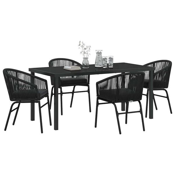 vidaXL Garten Essgruppe 5 pcs Schwarz Pulverbeschichteter Stahl