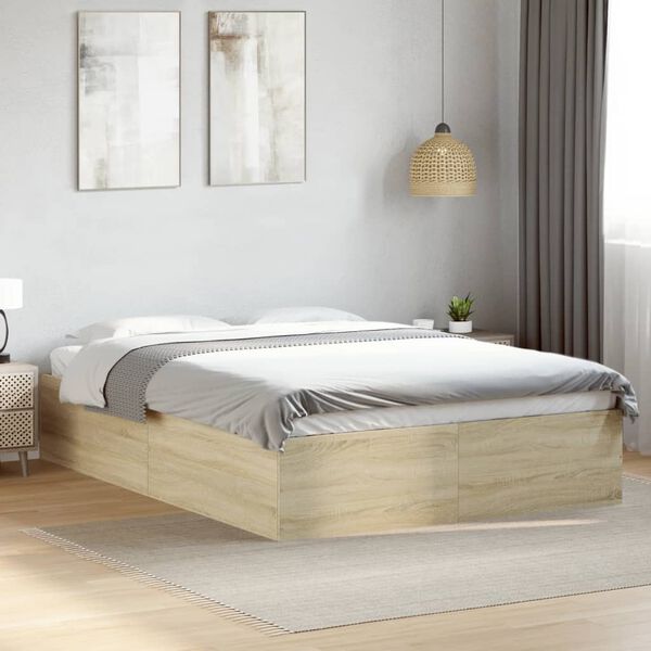 vidaXL Bettgestell Sonoma-Eiche 135x190 cm Holzwerkstoff