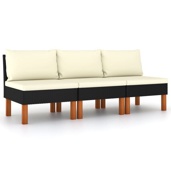 vidaXL Mittelsofas 3 Stk. Poly Rattan und Eukalyptus Massivholz