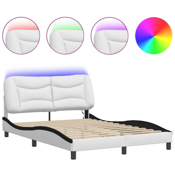 vidaXL Bettgestell mit LED ohne Matratze "Hvar" Wei&szlig; und Schwarz 140x190 cm