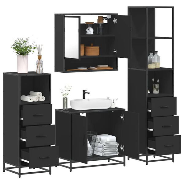vidaXL 4-tlg. Badm&ouml;bel-Set Schwarz Holzwerkstoff