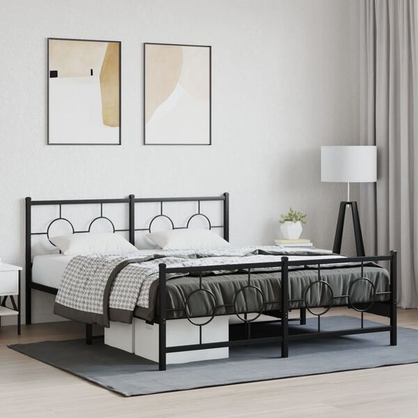 vidaXL Metallbett ohne Matratze mit Fu&szlig;teil Schwarz 160x200 cm