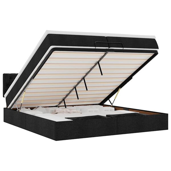 vidaXL Ottoman-Bett mit Matratzen & LEDs Schwarz 200x200 cm Stoff