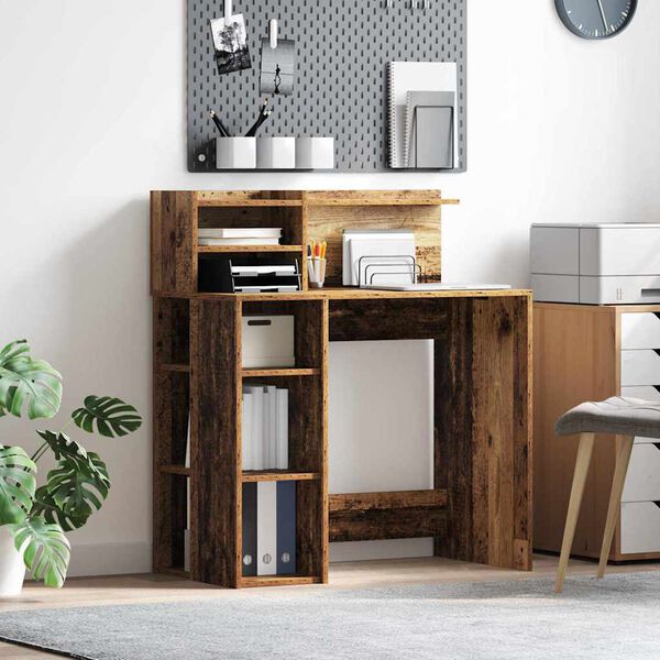 vidaXL Schreibtisch mit Regal Altholz 90 x 48 x 101,5 cm Holzwerkstoff