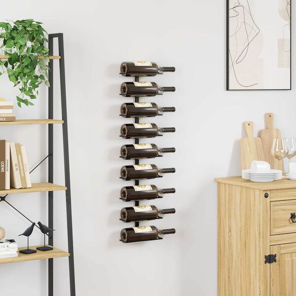 vidaXL Wand-Weinregal f&uuml;r 9 Flaschen Schwarz Eisen