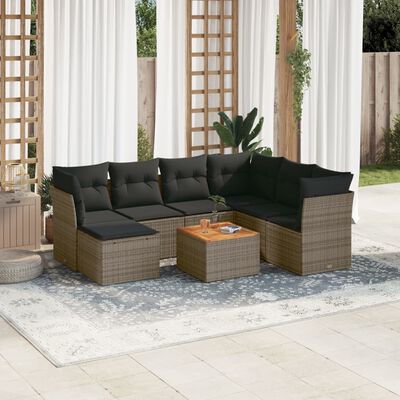 vidaXL 8-tlg. Garten-Sofagarnitur mit Kissen Grau Poly Rattan