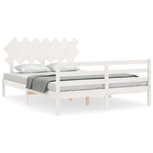 vidaXL Massivholzbett mit Kopfteil Wei&szlig; 140x200 cm