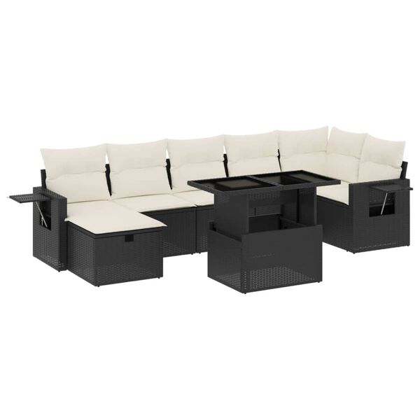 vidaXL 8-tlg. Garten-Sofagarnitur mit Kissen Schwarz Poly Rattan
