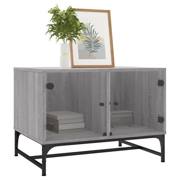 vidaXL Couchtisch mit Glast&uuml;ren Grau Sonoma 68,5x50x50 cm