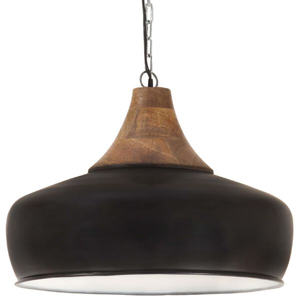 vidaXL H&auml;ngelampe Industrie-Stil Schwarz Eisen & Massivholz 35 cm E27