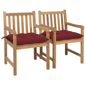 vidaXL Gartenst&uuml;hle 2 Stk. mit Weinroten Kissen Massivholz Teak