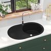 vidaXL Granit K&uuml;chensp&uuml;le Einzelwaschbecken Oval Schwarz