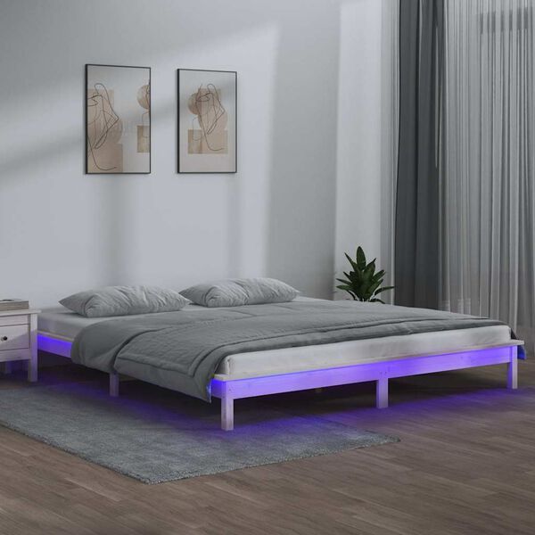 vidaXL Massivholzbett mit LEDs Wei&szlig; 120x190 cm