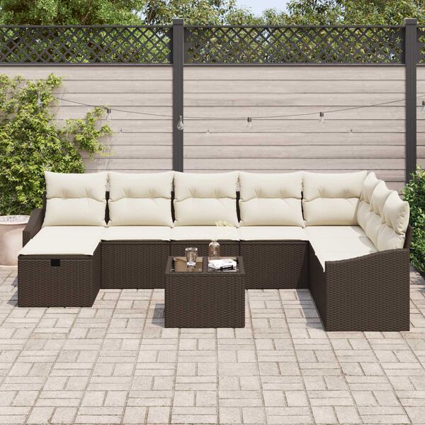 vidaXL Gartensofa-set mit Kissen mit Speicher 9 pcs Poly-Rattan