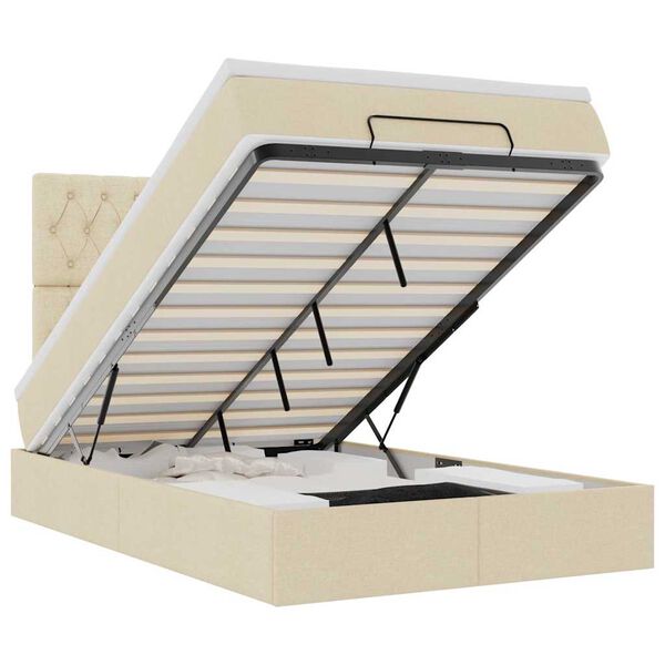 vidaXL Ottoman-Bett mit Matratze & LEDs Creme 120x190 cm Stoff