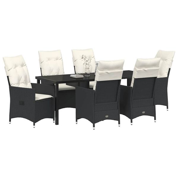 vidaXL Garten Essgruppe mit Kissen 7 pcs Schwarz Poly-Rattan