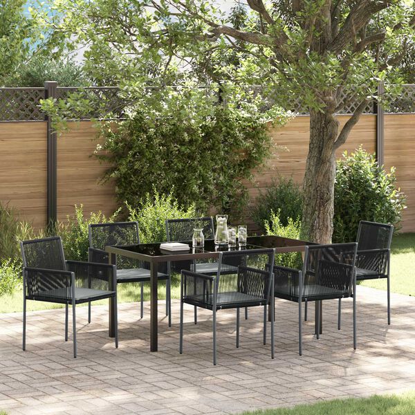 vidaXL Garten Essgruppe 7 pcs Schwarz PE-Rattan