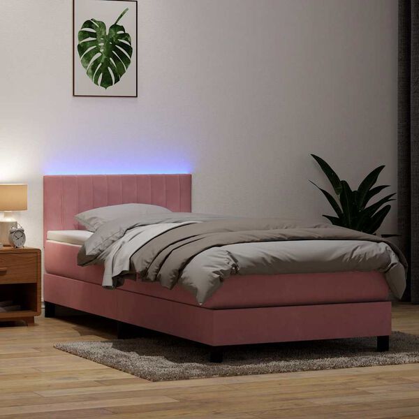 vidaXL Boxspringbett mit Matratze & LED Rosa 80x220 cm Samt