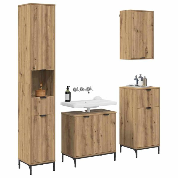 vidaXL Badezimmerm&ouml;bel-Set mit T&uuml;r Artisan-Eiche Holzwerkstoff, Metall