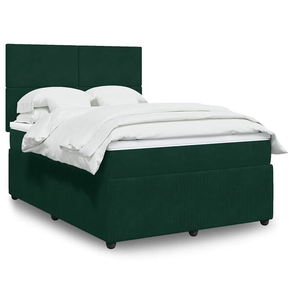 vidaXL Boxspringbett mit Matratze Dunkelgr&uuml;n 140x200 cm Samt