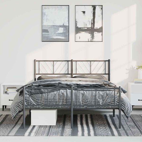vidaXL Bettgestell mit Kopf- und Fu&szlig;teil Metall Schwarz 135x190 cm