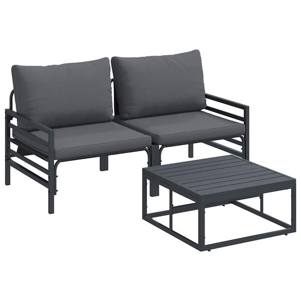 vidaXL Gartensofa-set mit Kissen 3 pcs Schwarz Stahl