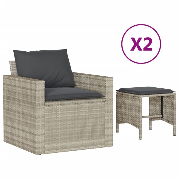 vidaXL 4-tlg. Garten-Sofagarnitur mit Kissen Hellgrau Poly Rattan