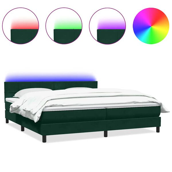 vidaXL Boxspringbett mit Matratze & LED Dunkelgr&uuml;n 180x210 cm Samt