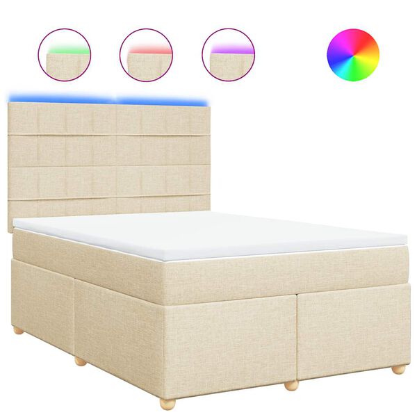vidaXL Boxspringbett mit Matratze Creme 140x190 cm Stoff