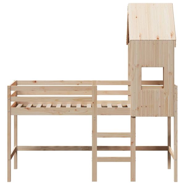 vidaXL Hochbett mit Leiter und Dach 90x190 cm Massivholz Kiefer