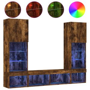 vidaXL 5-tlg. Wohnwand mit LED-Beleuchtung R&auml;uchereiche Holzwerkstoff