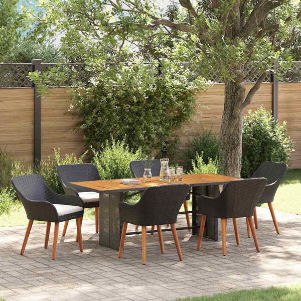 vidaXL Garten Essgruppe mit Kissen 7 pcs Schwarz Poly-Rattan