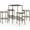 vidaXL 5-tlg. Gartenbar-Set mit Kissen Poly Rattan Braun
